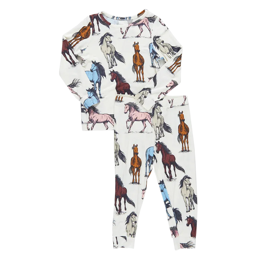 Kids Bamboo Pajama Set - Multi Horses