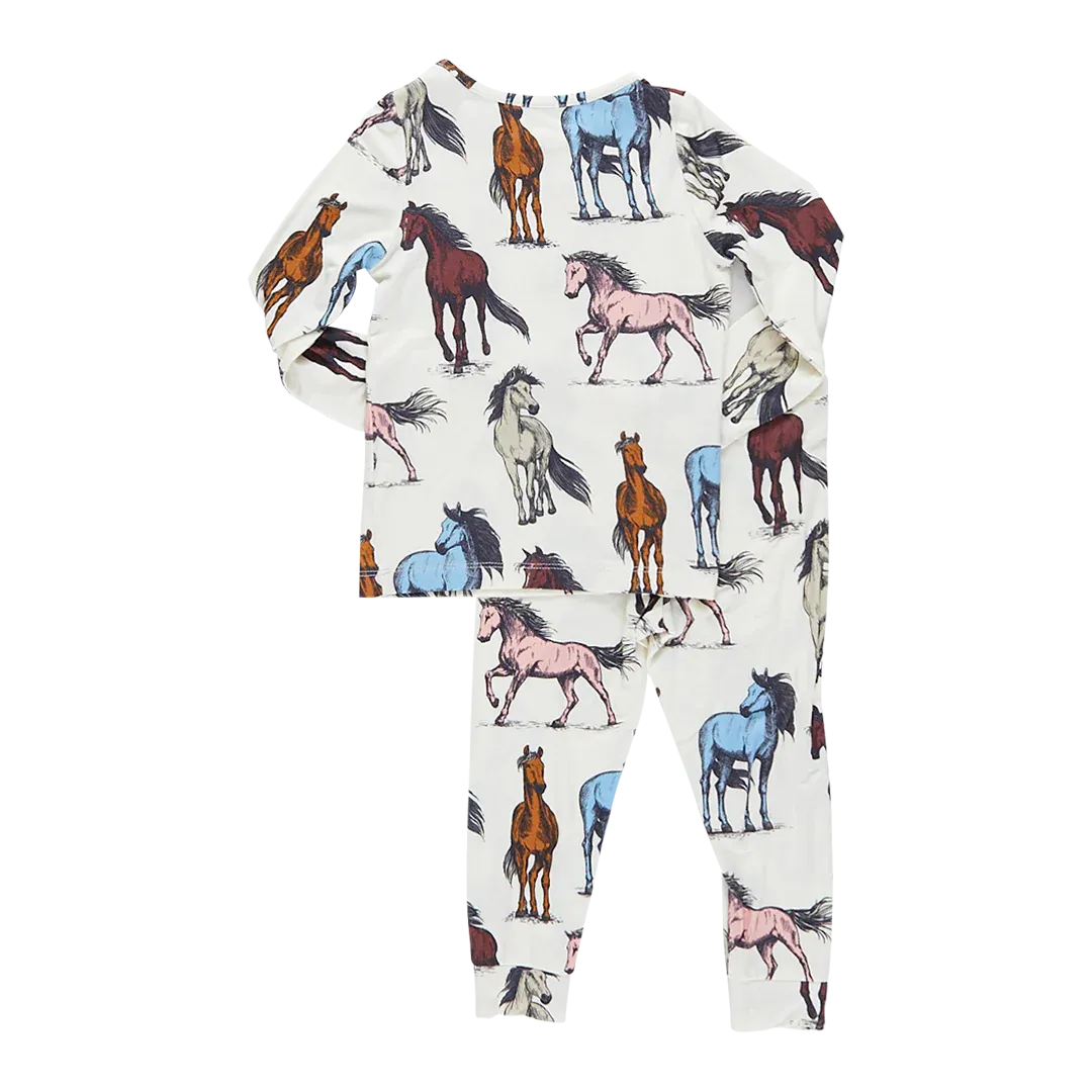 Kids Bamboo Pajama Set - Multi Horses