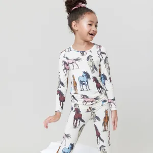Kids Bamboo Pajama Set - Multi Horses
