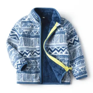 Kids Fleece Thicken Warm Long Sleeve Wool Jacket - Blue