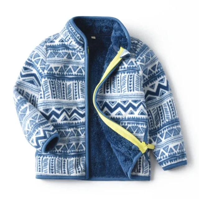 Kids Fleece Thicken Warm Long Sleeve Wool Jacket - Blue