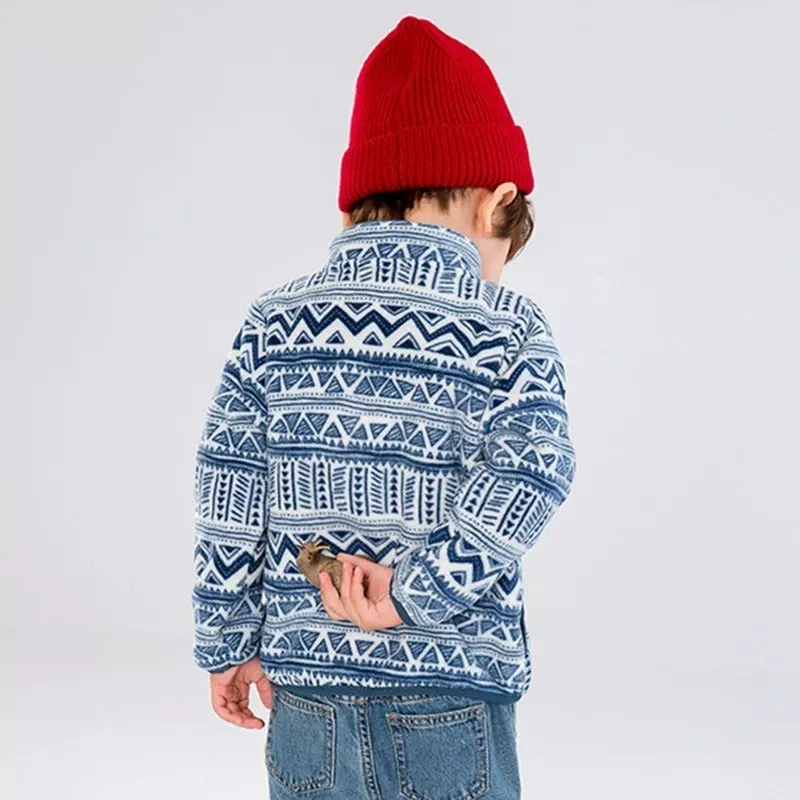 Kids Fleece Thicken Warm Long Sleeve Wool Jacket - Blue