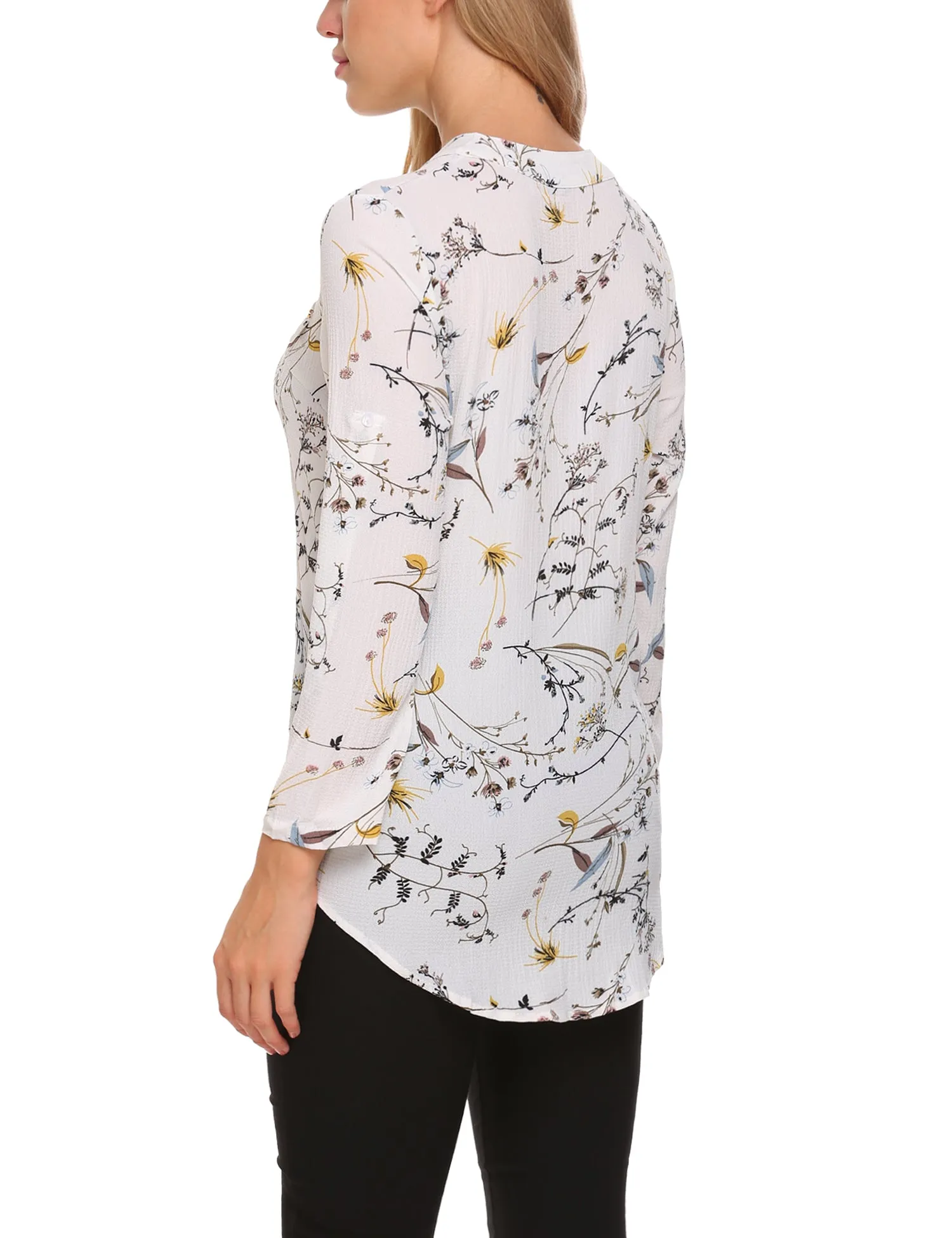 kukucco Women Casual O-Neck Long Sleeve Chiffon Blouse with Zipper