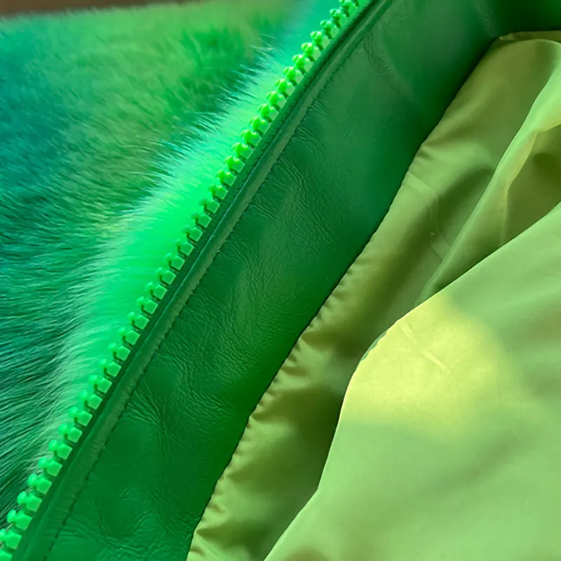 Lady Multicolor Fox Fur Coat 2022 New Zipper Collared Luxury Overcoat Short Warm Streetwear Winter 3655B