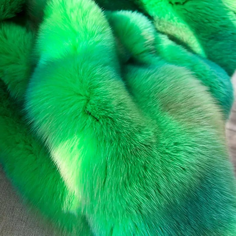 Lady Multicolor Fox Fur Coat 2022 New Zipper Collared Luxury Overcoat Short Warm Streetwear Winter 3655B