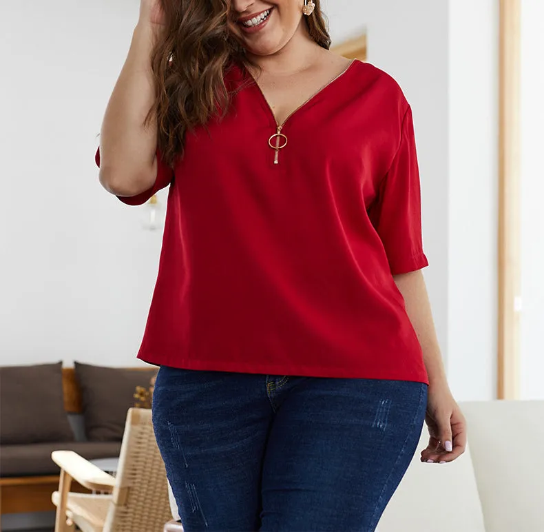 Large Size Solid Color Zip Top