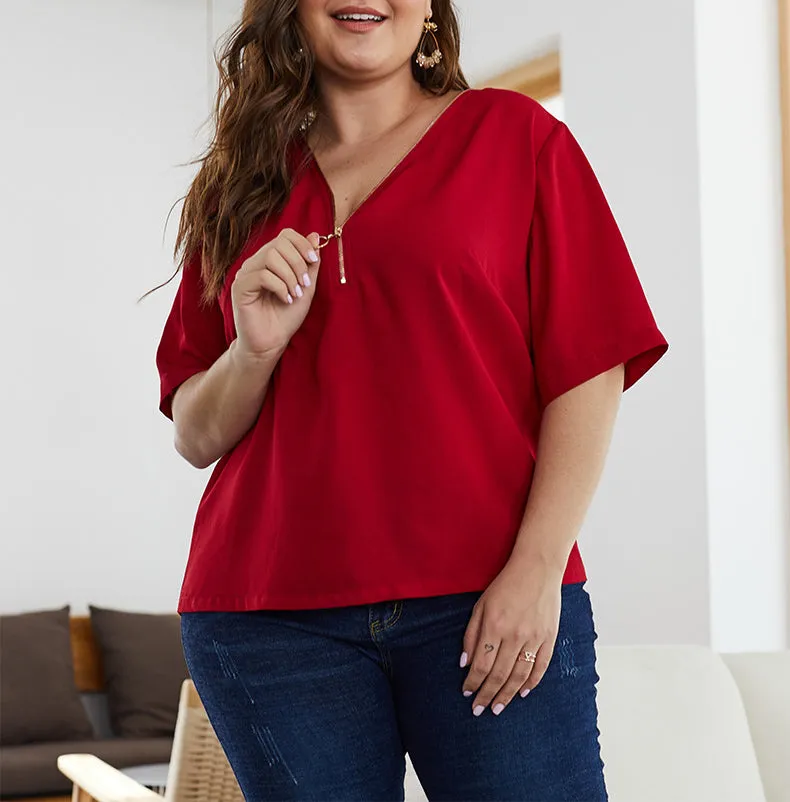 Large Size Solid Color Zip Top
