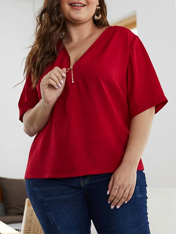 Large Size Solid Color Zip Top