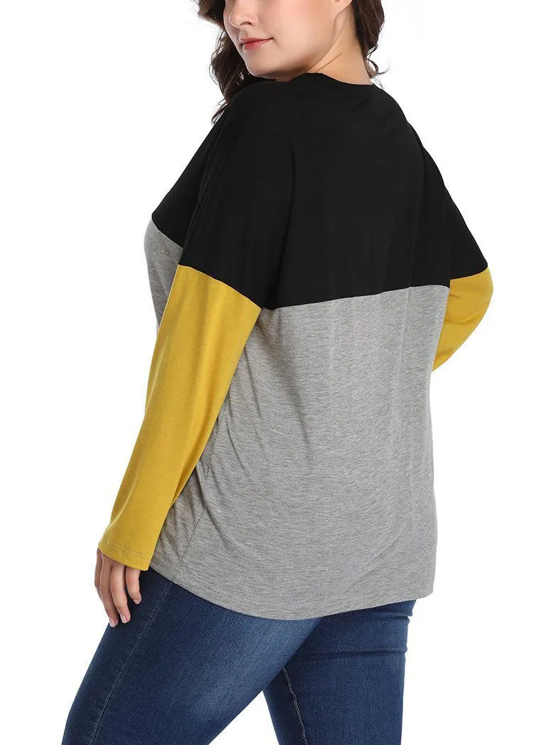Large Size Women's Contrast Color Stitching T-shirt