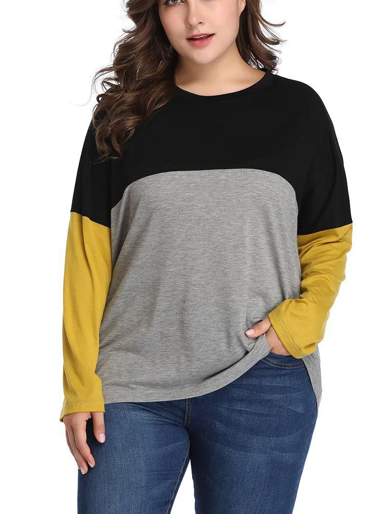 Large Size Women's Contrast Color Stitching T-shirt