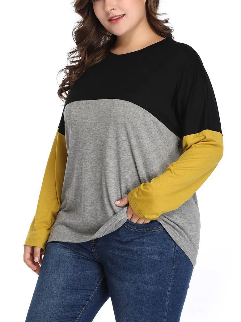 Large Size Women's Contrast Color Stitching T-shirt