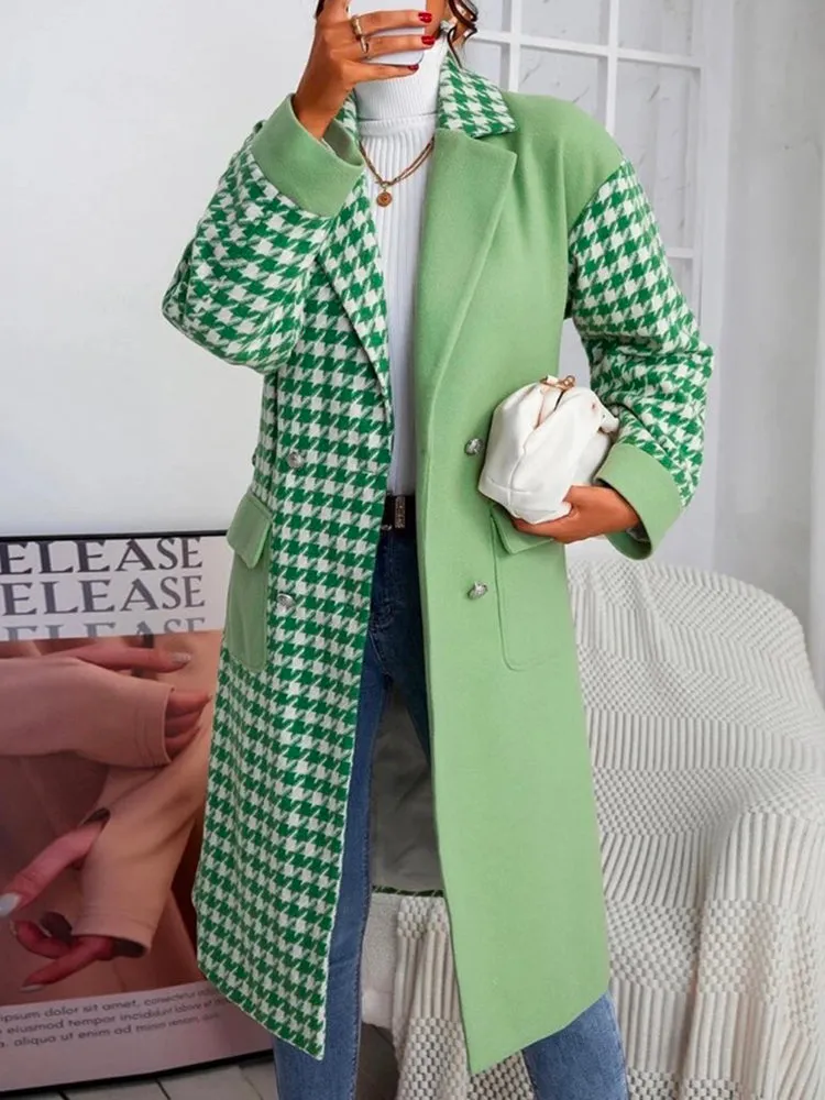 Leisure Fashion Long Sleeves Buttoned Plaid Color-Block Jackets&Coats