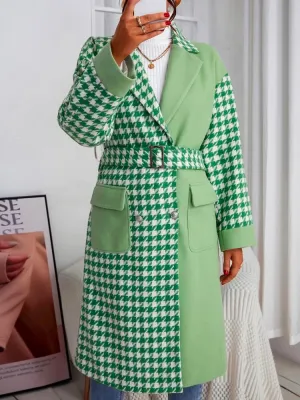 Leisure Fashion Long Sleeves Buttoned Plaid Color-Block Jackets&Coats