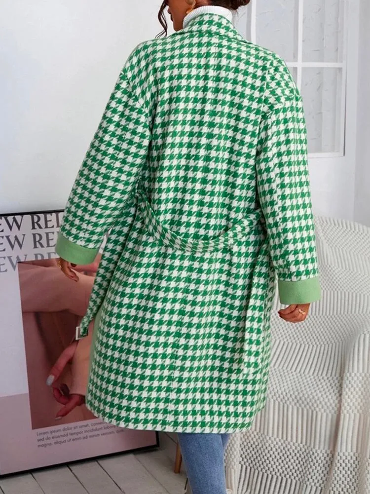 Leisure Fashion Long Sleeves Buttoned Plaid Color-Block Jackets&Coats