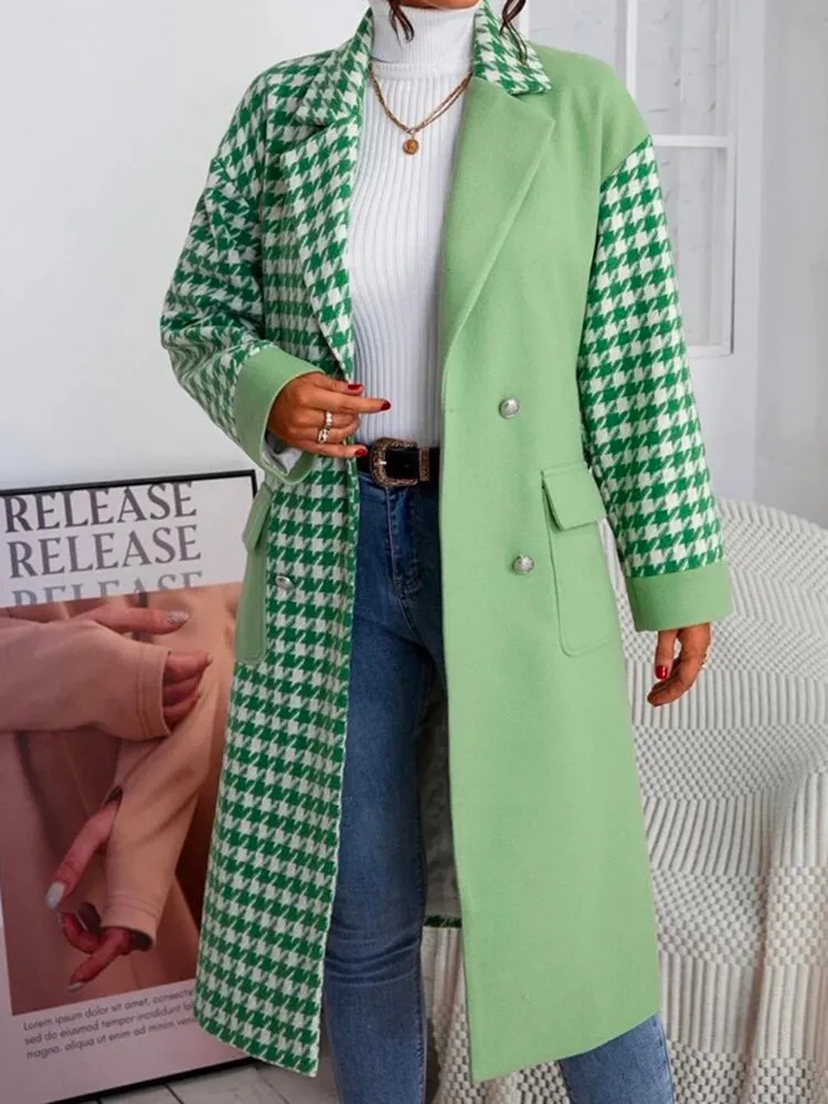Leisure Fashion Long Sleeves Buttoned Plaid Color-Block Jackets&Coats