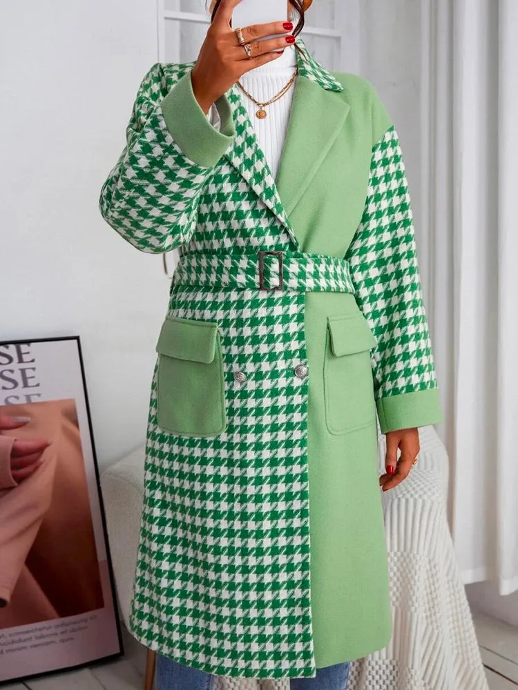 Leisure Fashion Long Sleeves Buttoned Plaid Color-Block Jackets&Coats
