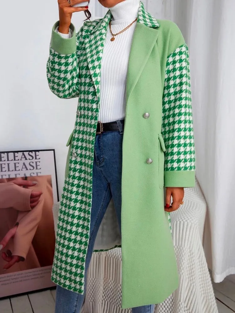 Leisure Fashion Long Sleeves Buttoned Plaid Color-Block Jackets&Coats