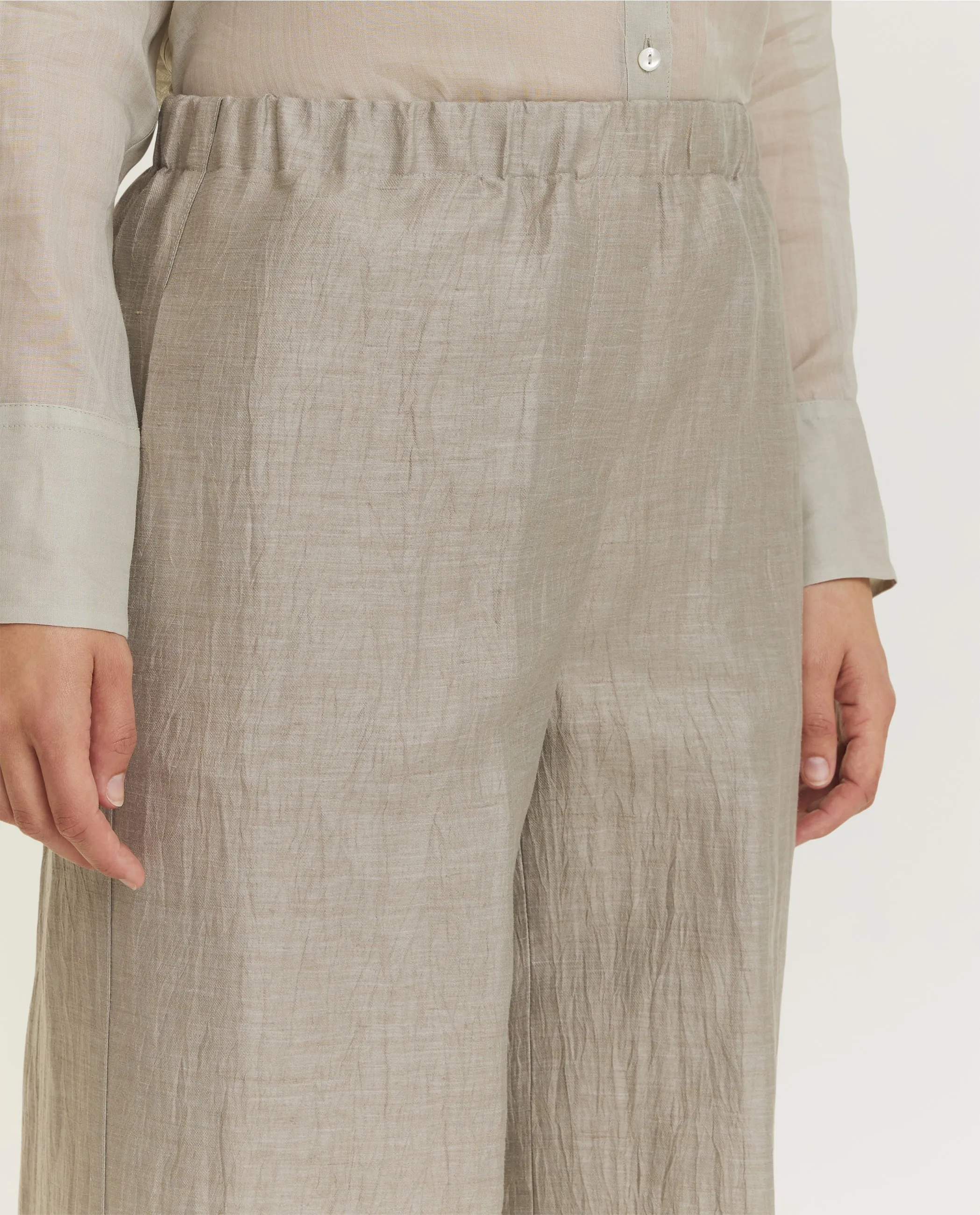 Linnen Crêpe Look Broek - Lichtgrijs