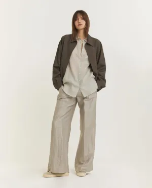 Linnen Crêpe Look Broek - Lichtgrijs