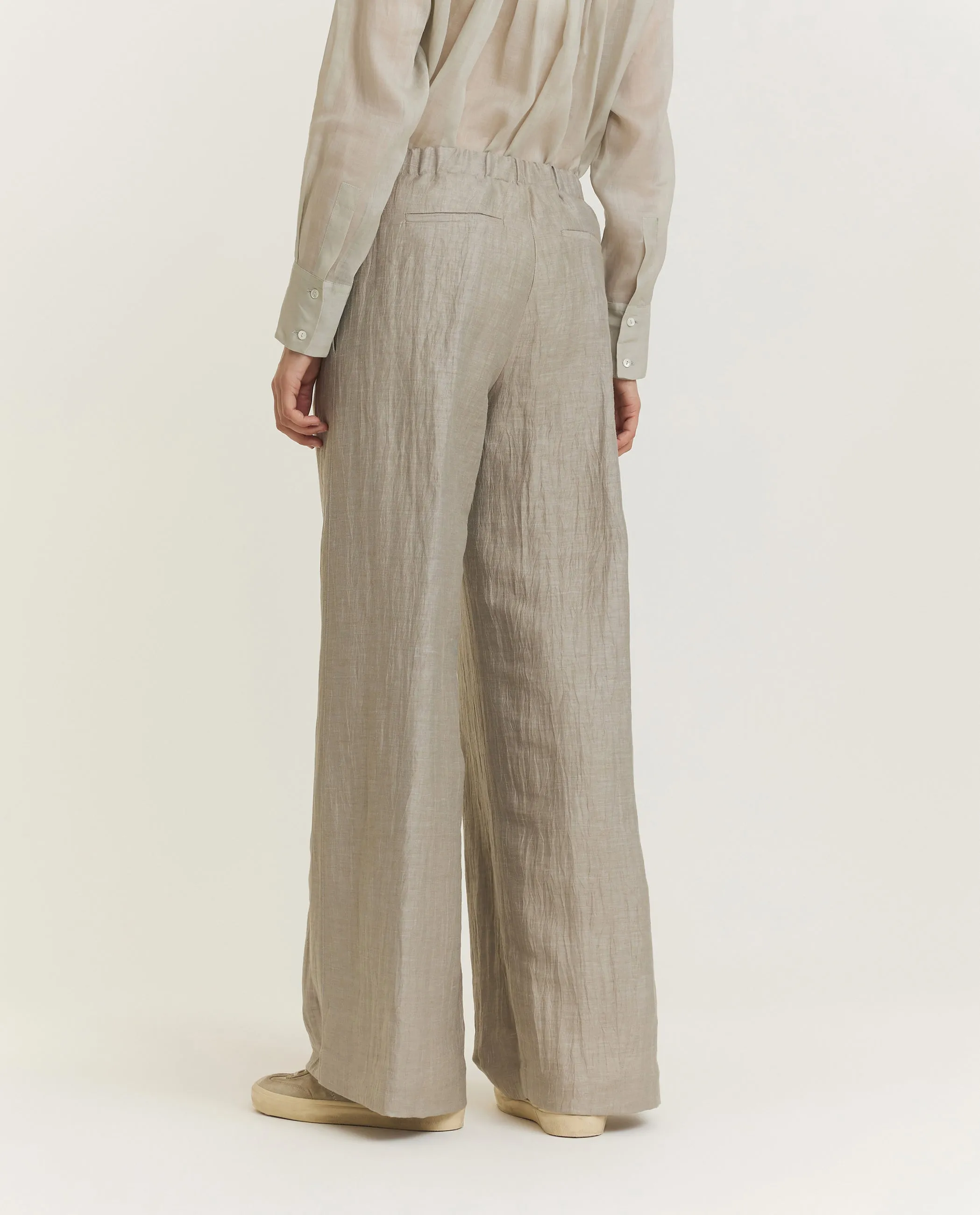 Linnen Crêpe Look Broek - Lichtgrijs