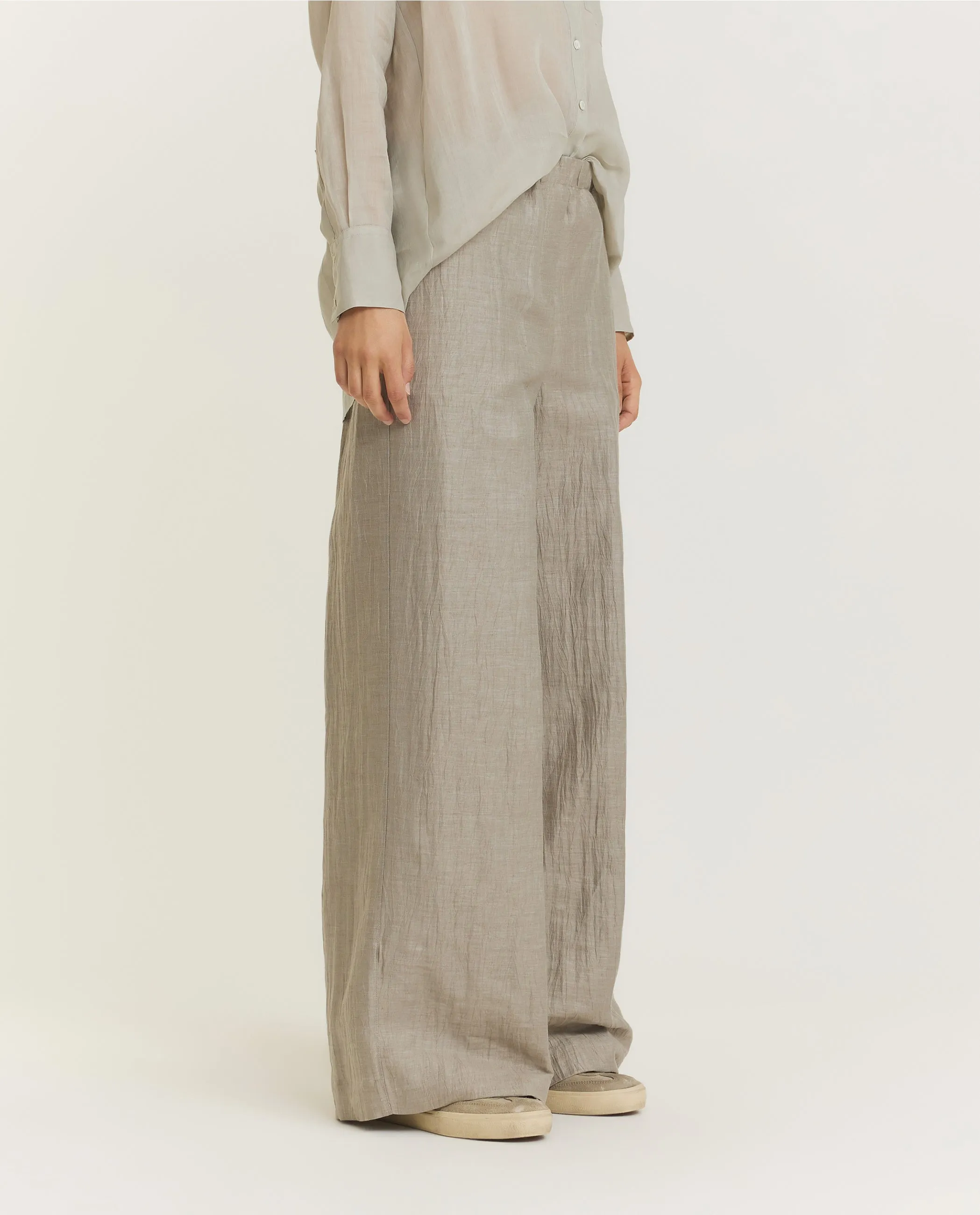 Linnen Crêpe Look Broek - Lichtgrijs