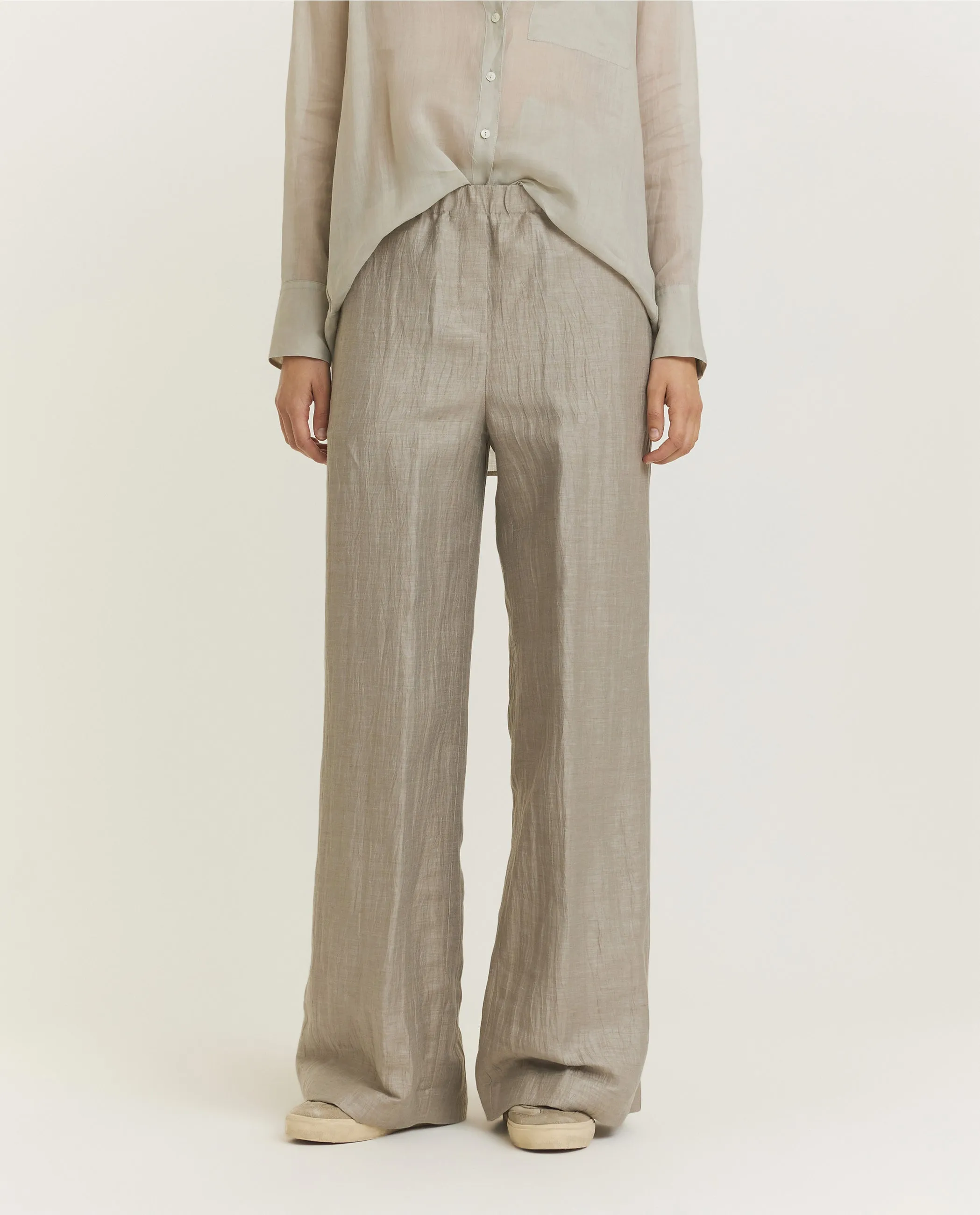 Linnen Crêpe Look Broek - Lichtgrijs