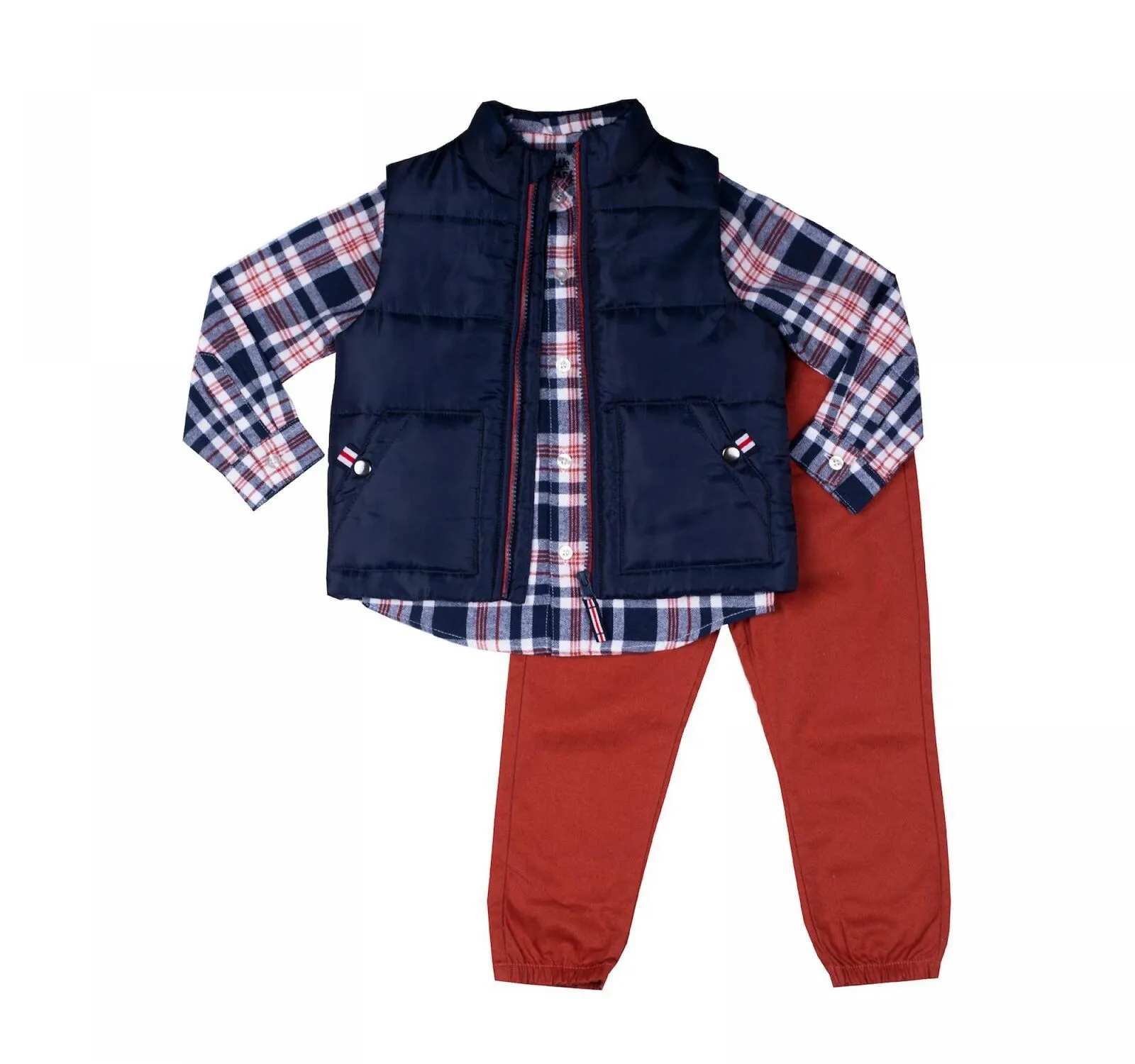 Little Lad Toddler Boys Puffer Vest Shirt Set WGHE131D Red Multi 4T