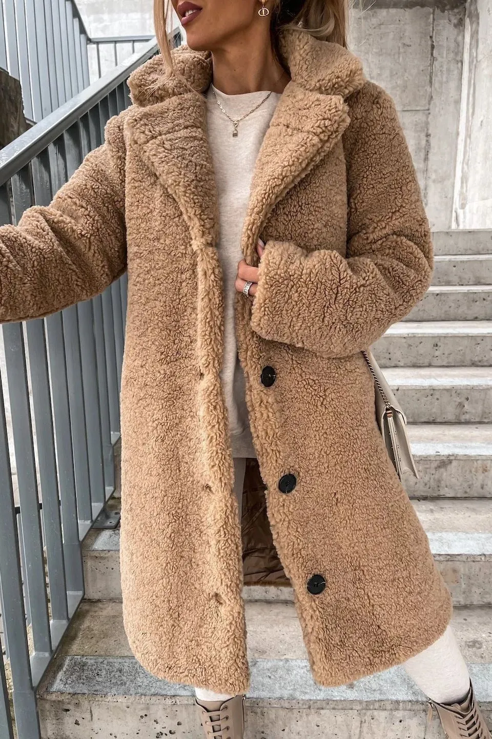 Long-sleeved Plush Long Coat