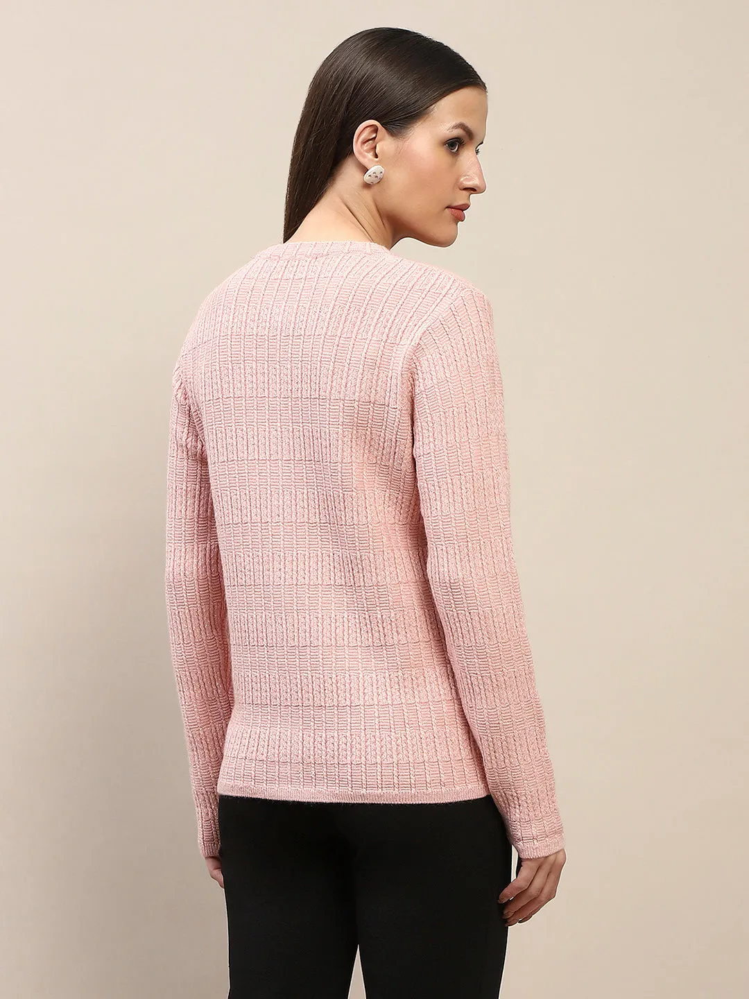 Madame Cable Knit Buttoned Peach Cardigan