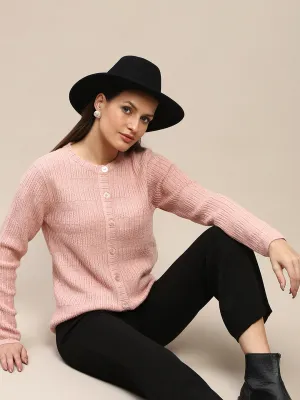 Madame Cable Knit Buttoned Peach Cardigan