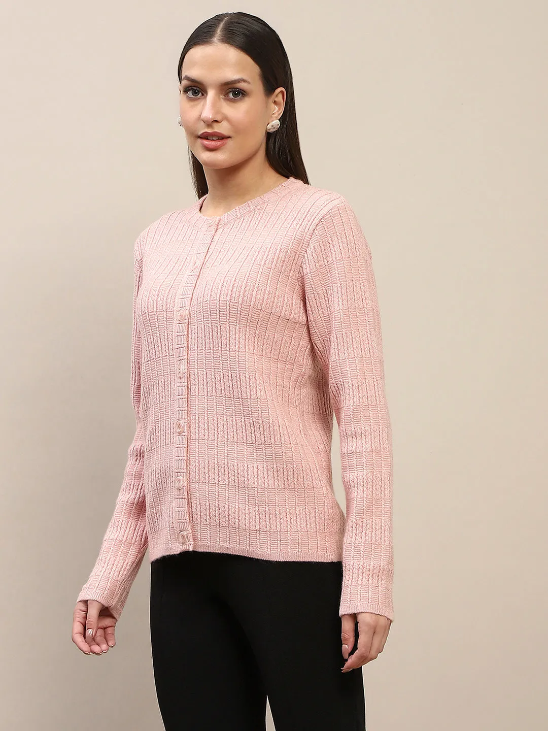 Madame Cable Knit Buttoned Peach Cardigan