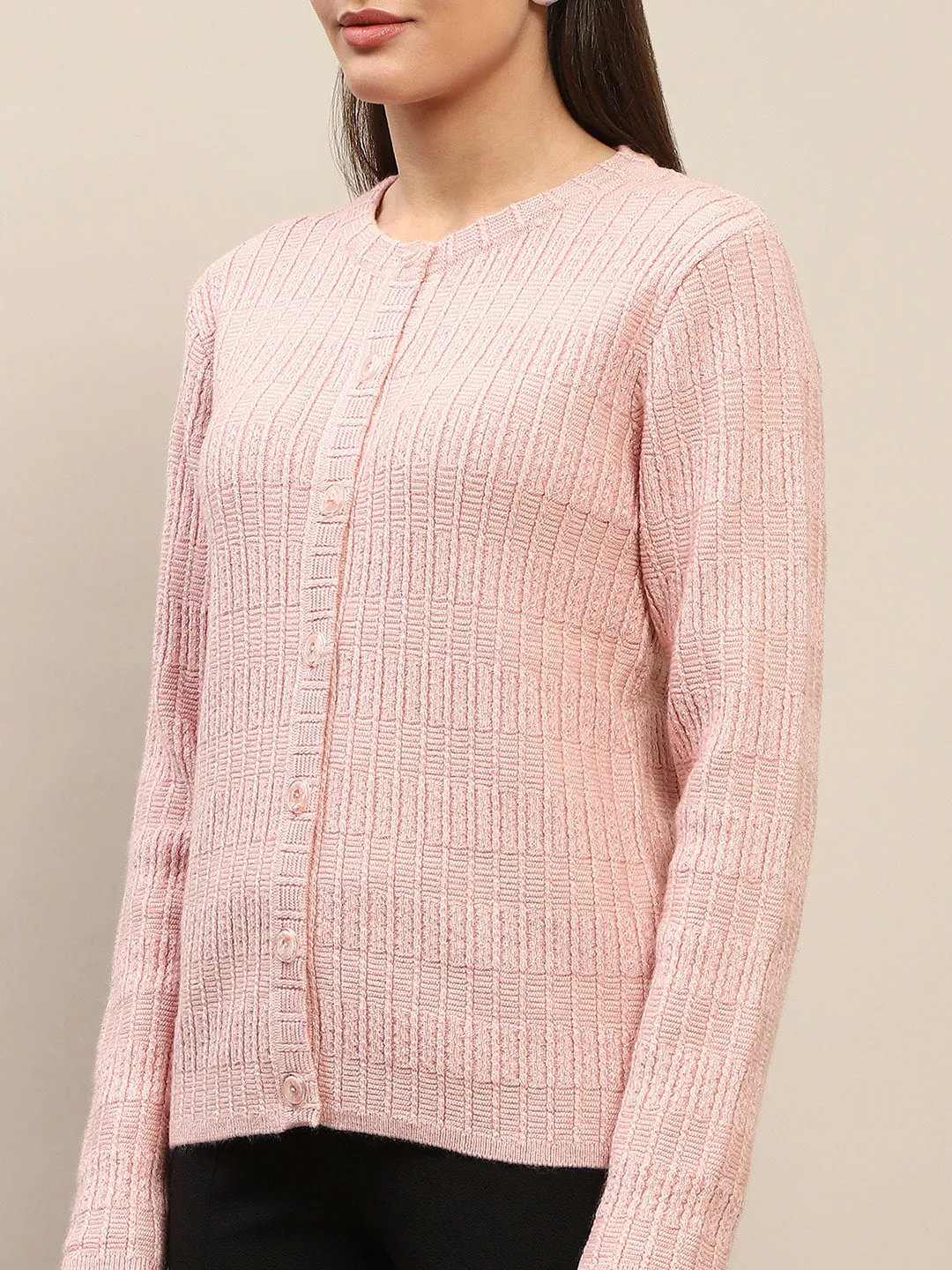Madame Cable Knit Buttoned Peach Cardigan