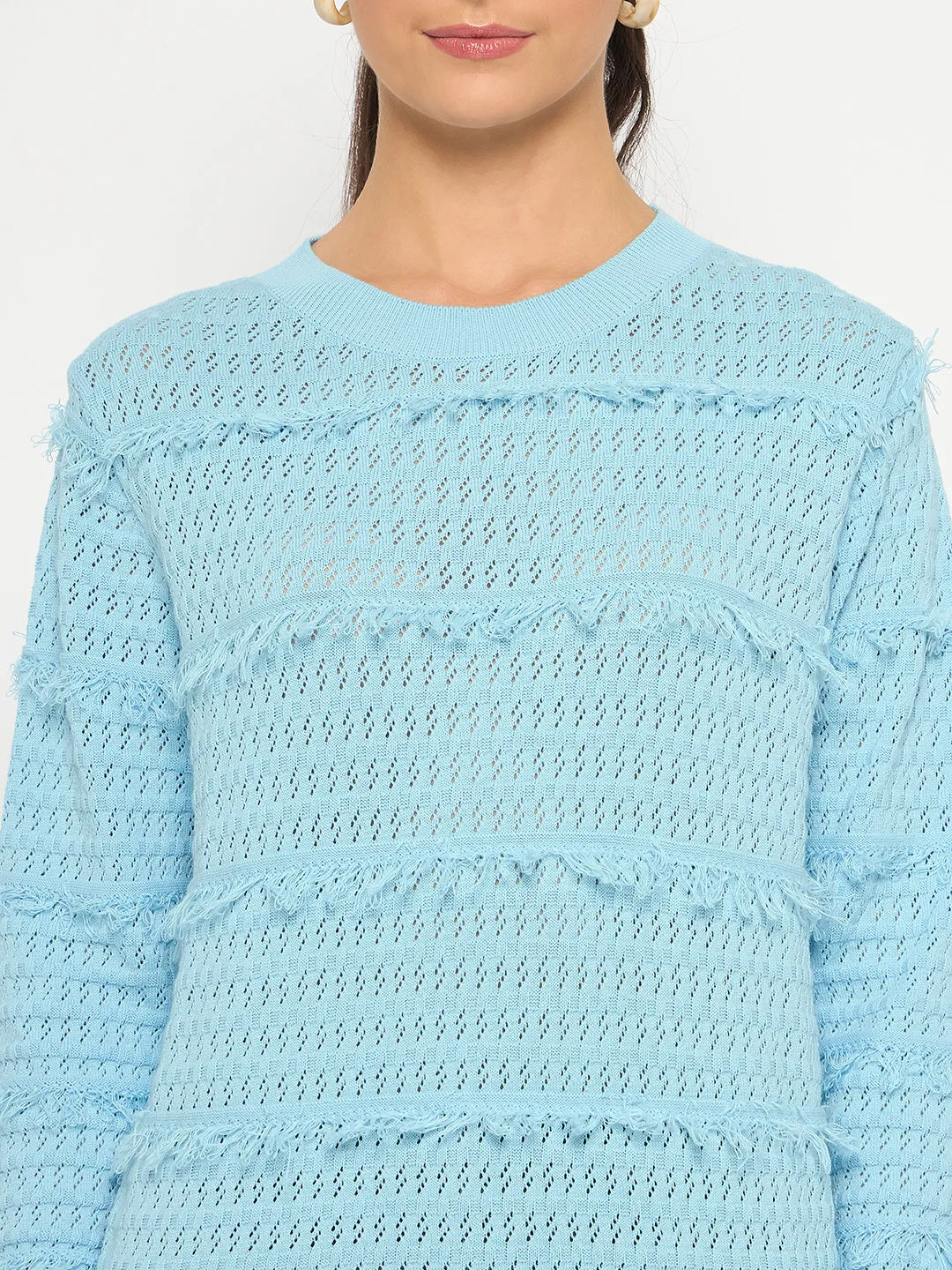 Madame Fringe Textured Brown Cotton Sweater