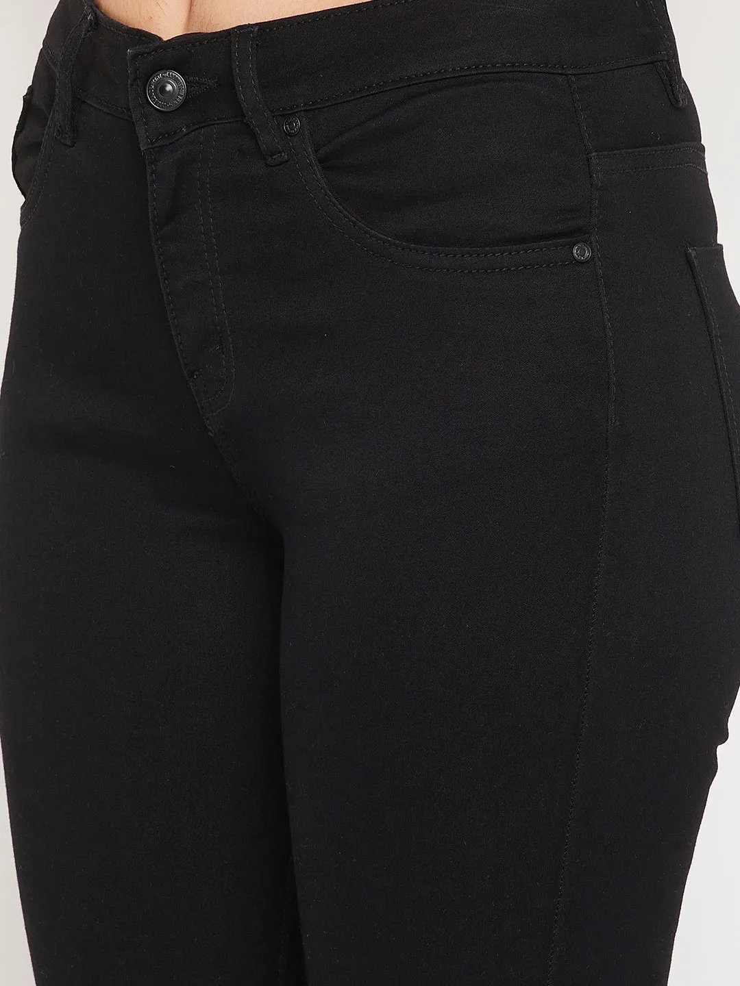 Madame Slim Fit Solid Black Mid Waist Jeans