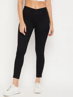 Madame Slim Fit Solid Black Mid Waist Jeans