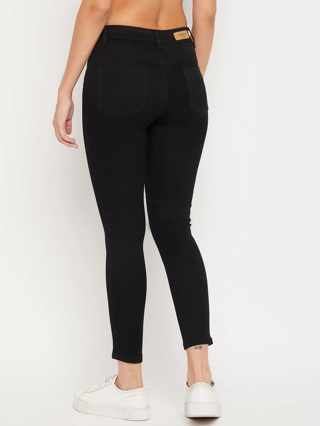 Madame Slim Fit Solid Black Mid Waist Jeans