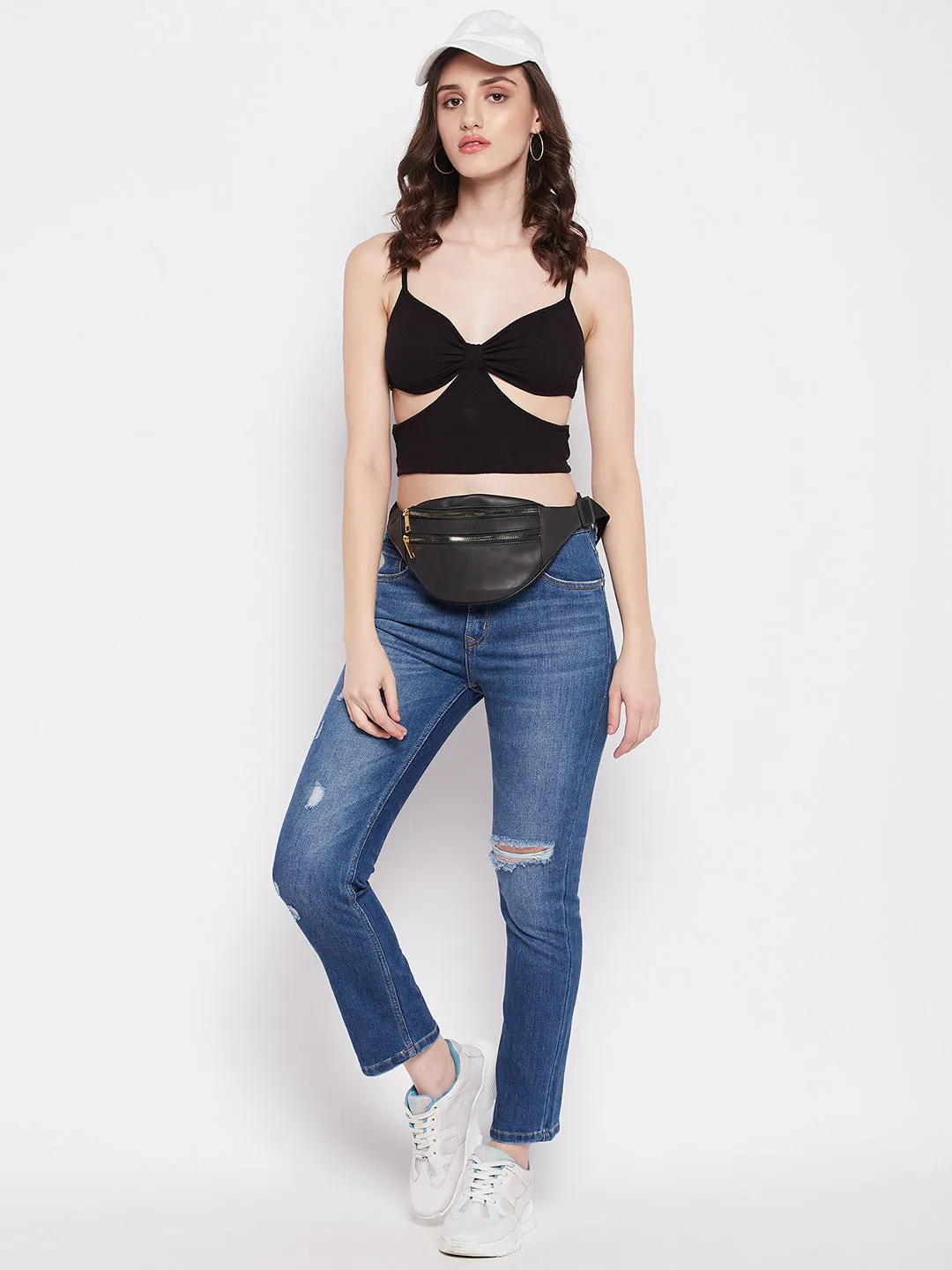 Madame Whiskered Ripped Solid Indigo Blue Denims