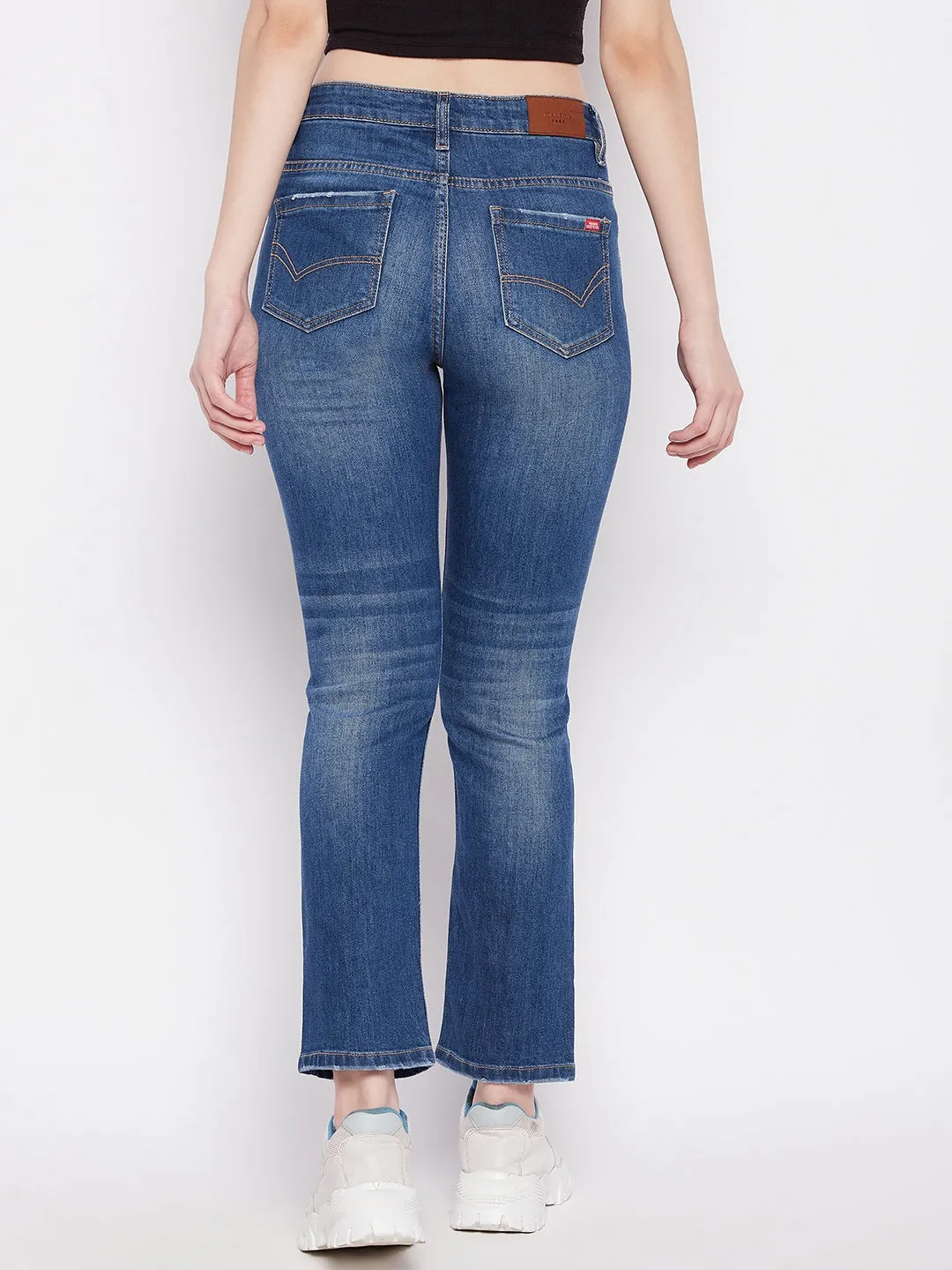 Madame Whiskered Ripped Solid Indigo Blue Denims