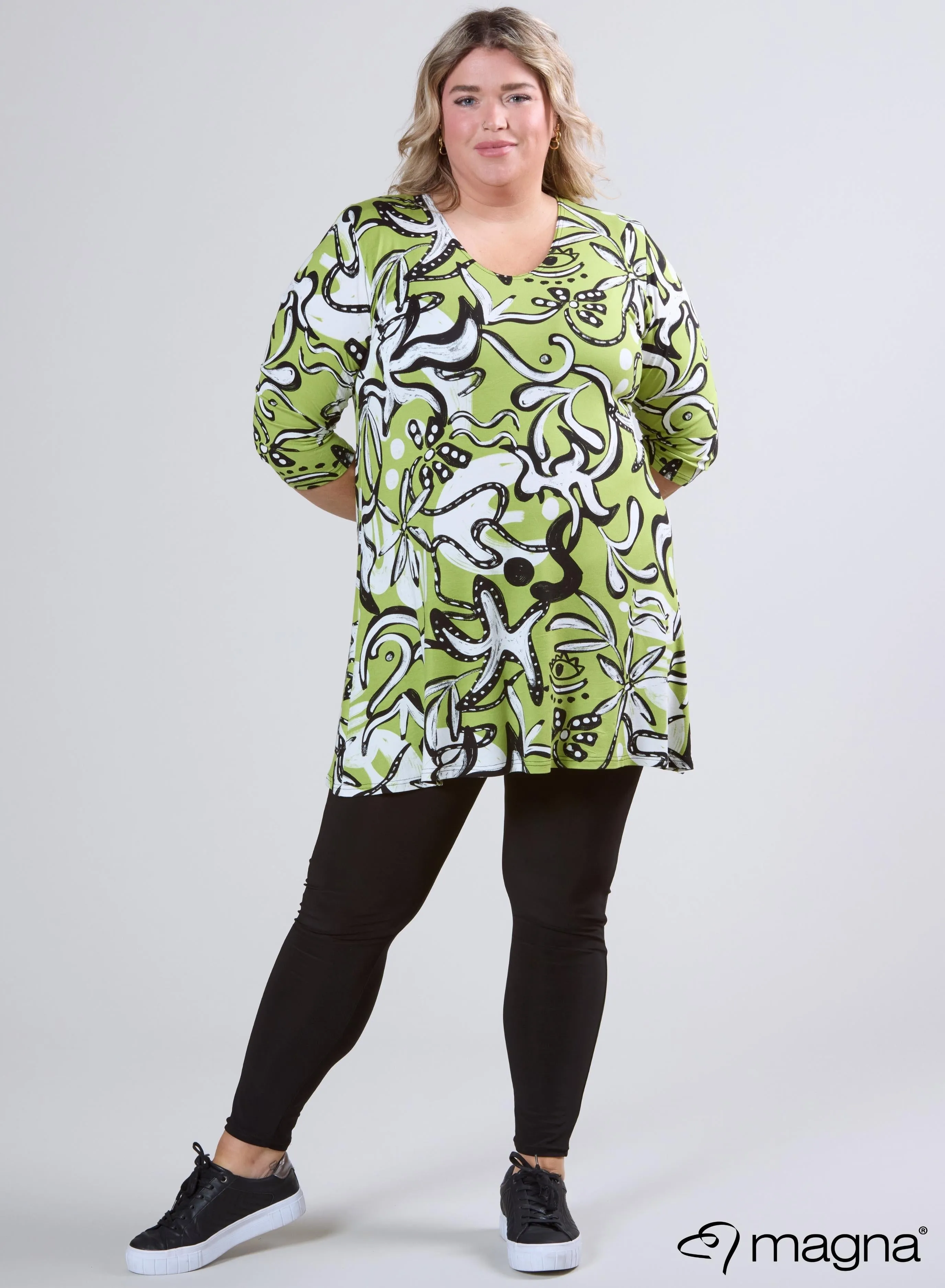 Magna A-lijn Shirt / Tuniek Groovy Patroon Limoen