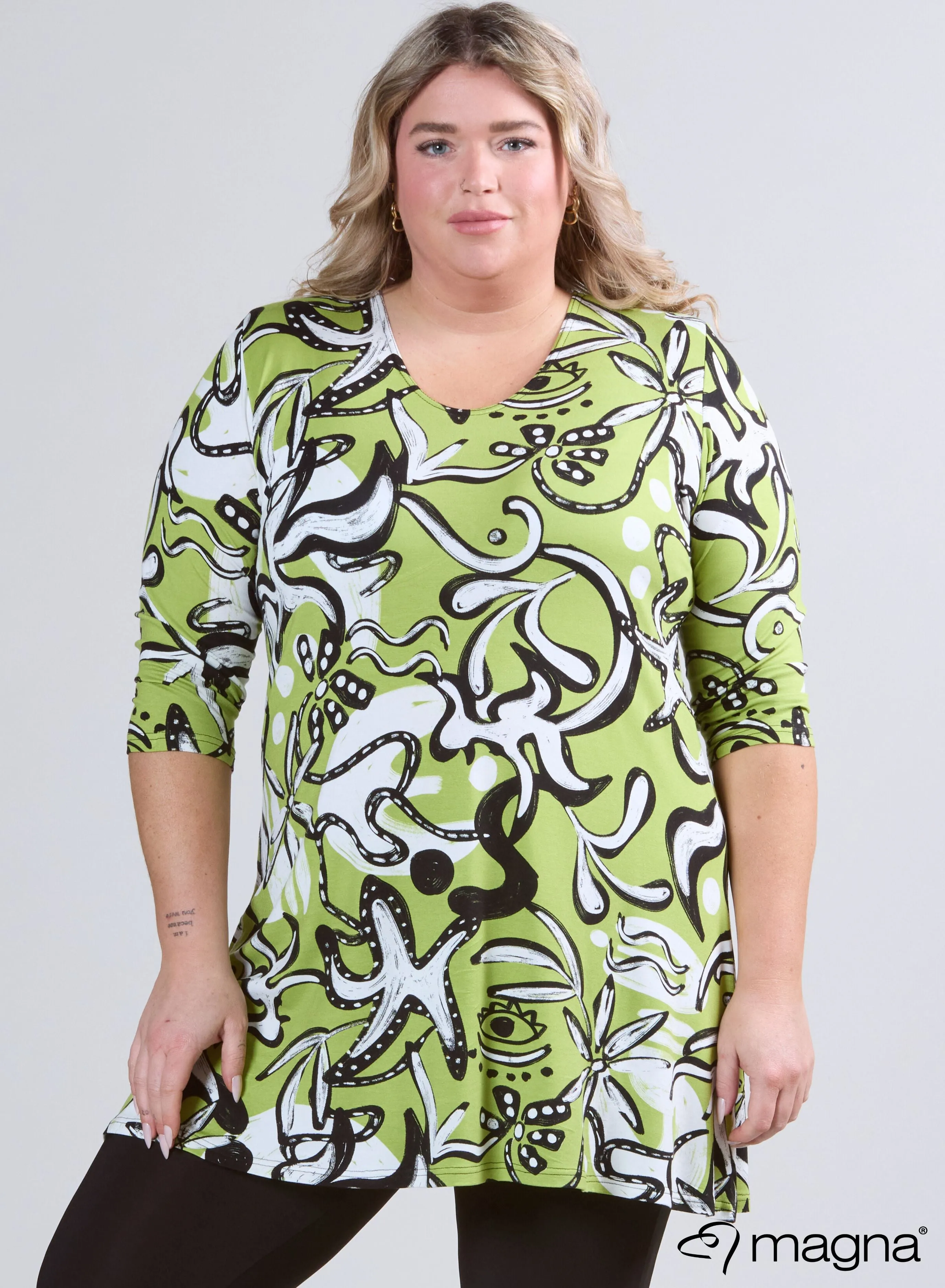 Magna A-lijn Shirt / Tuniek Groovy Patroon Limoen