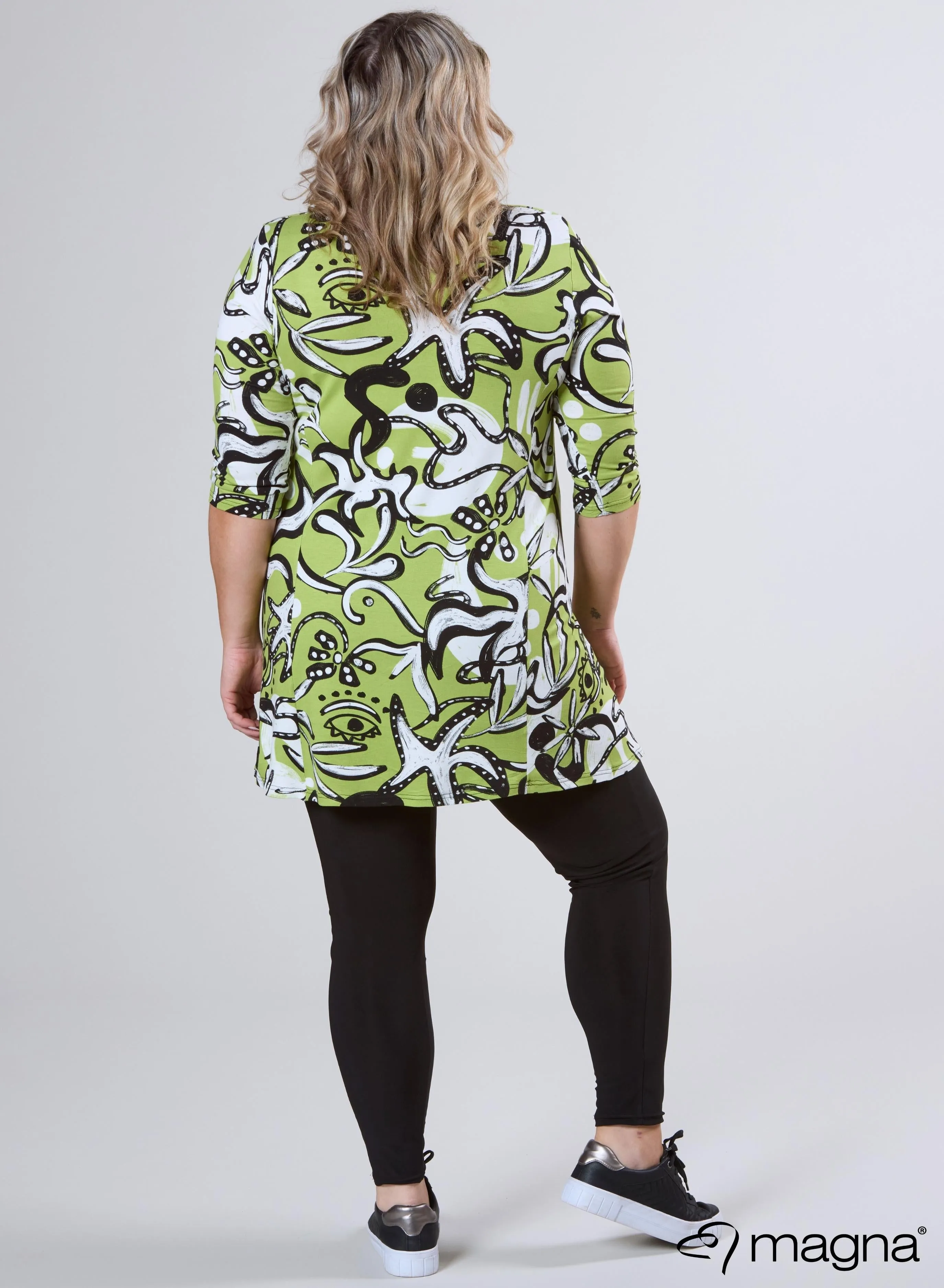 Magna A-lijn Shirt / Tuniek Groovy Patroon Limoen