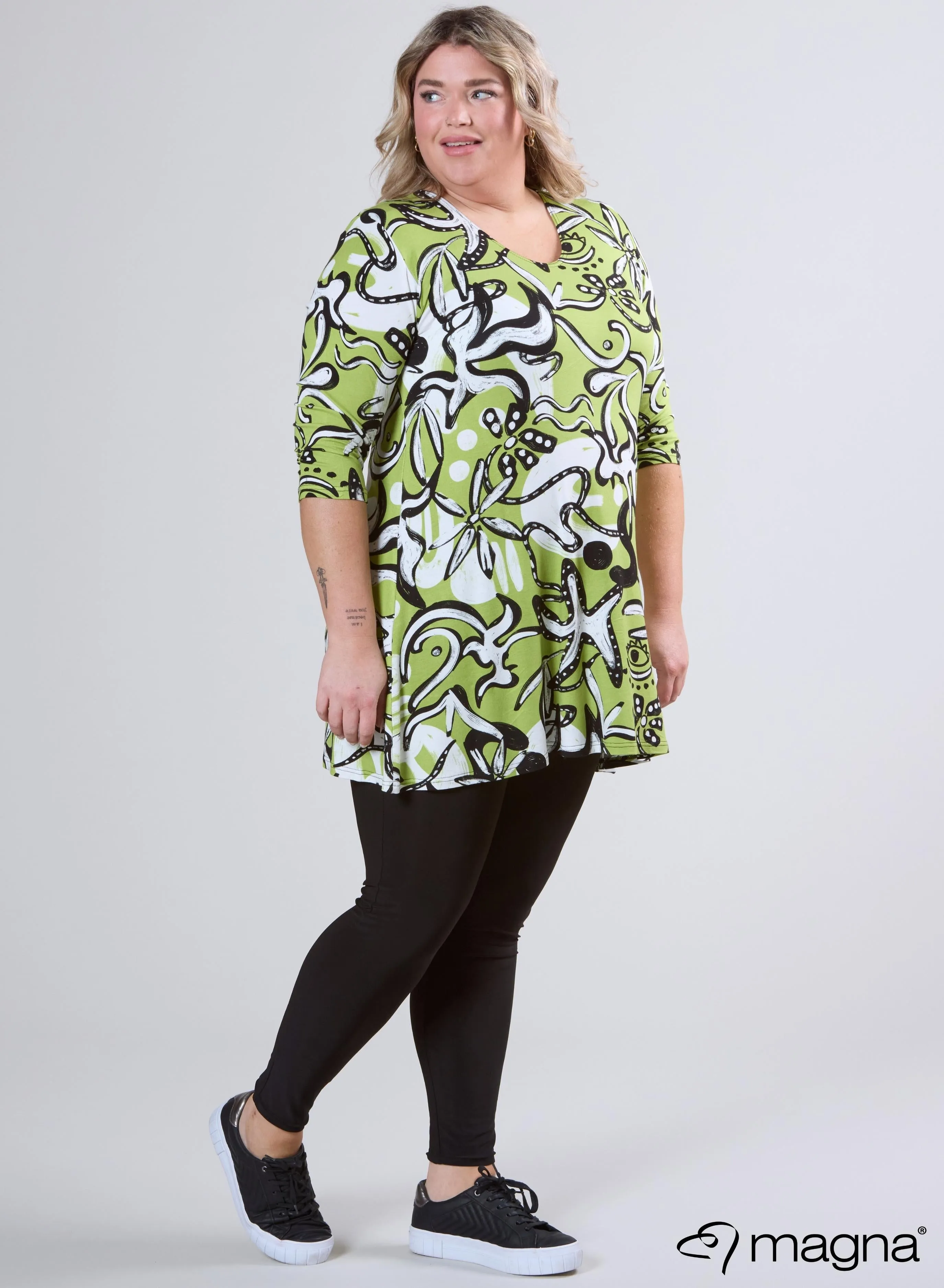 Magna A-lijn Shirt / Tuniek Groovy Patroon Limoen