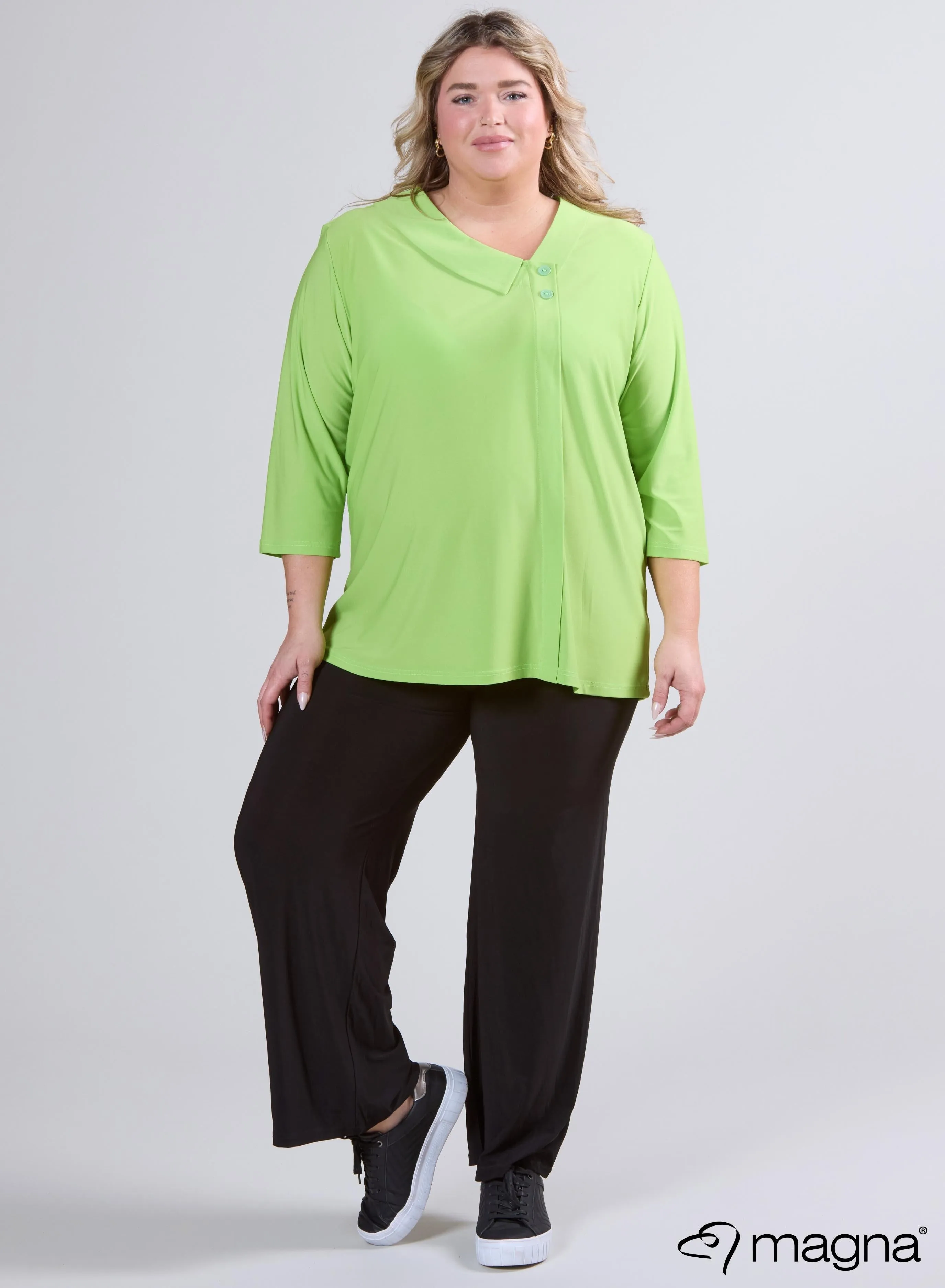 Magna Comfy Knopen Flap Tunic Limoen Groen