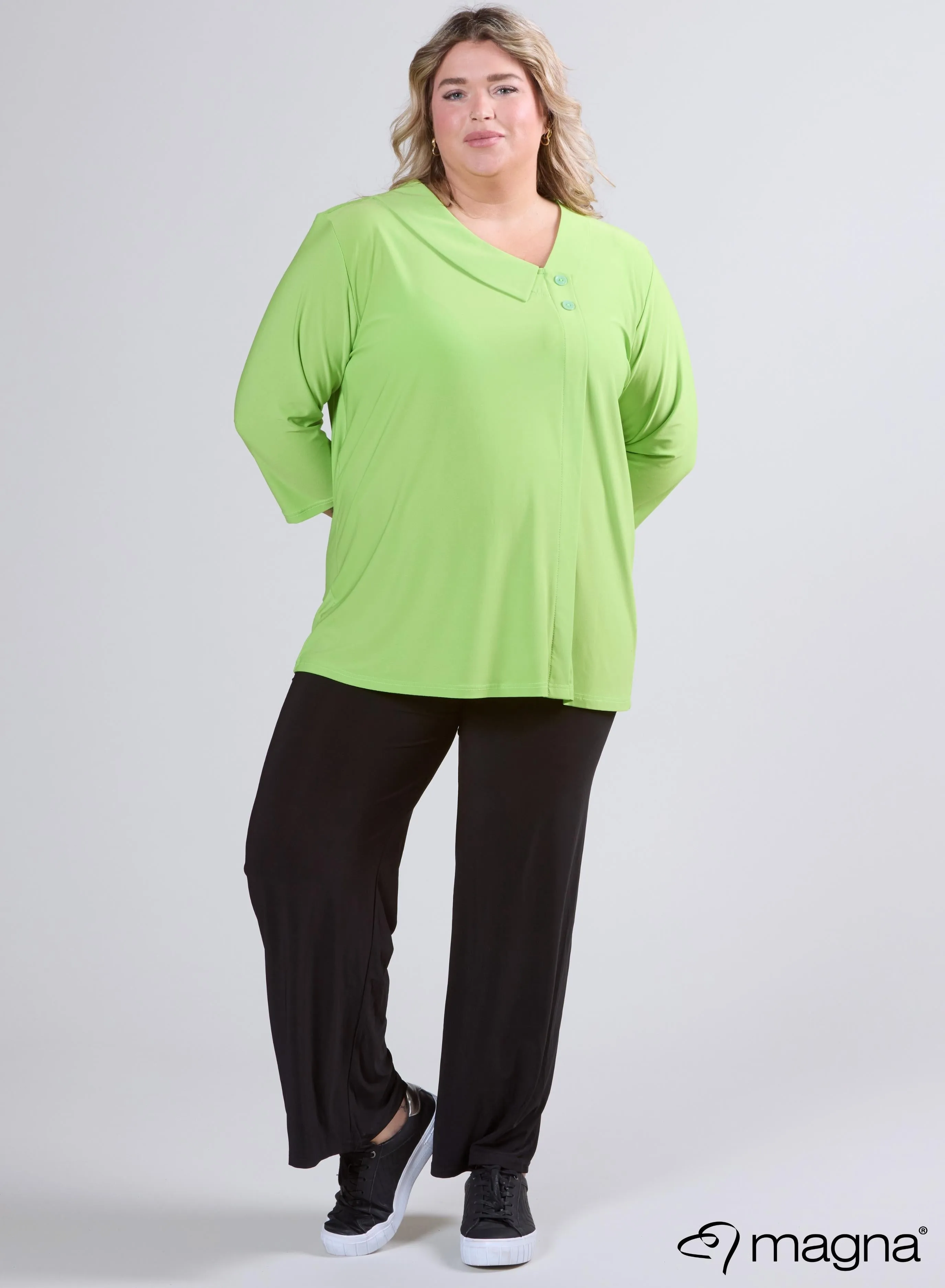 Magna Comfy Knopen Flap Tunic Limoen Groen