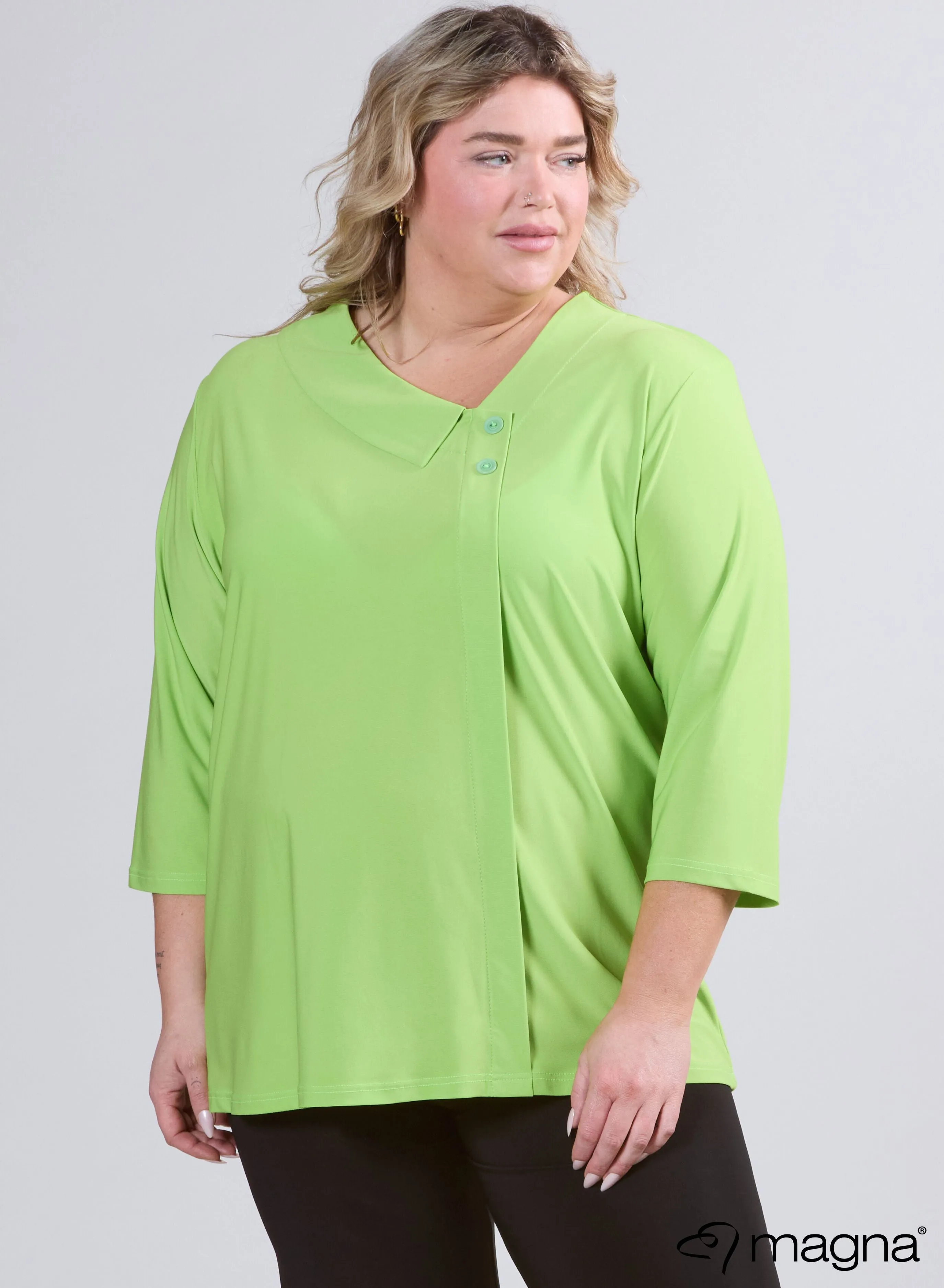 Magna Comfy Knopen Flap Tunic Limoen Groen