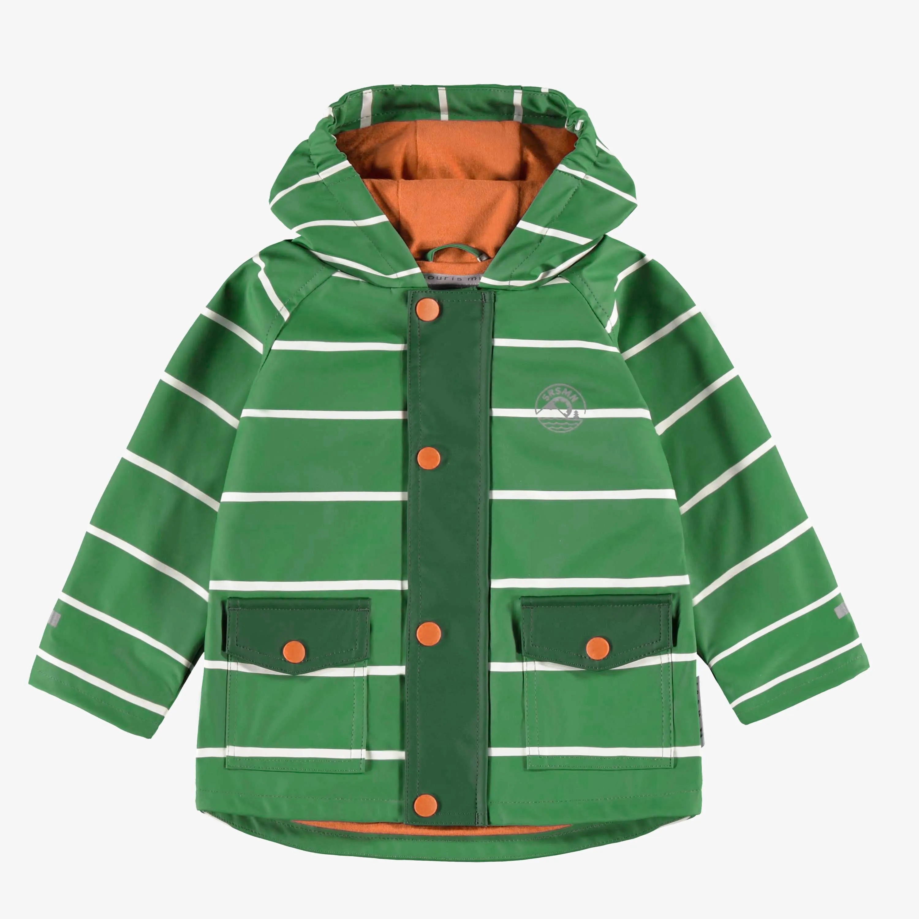 Manteau imperméable vert à rayures, bébé || Green raincoat with stripes, baby