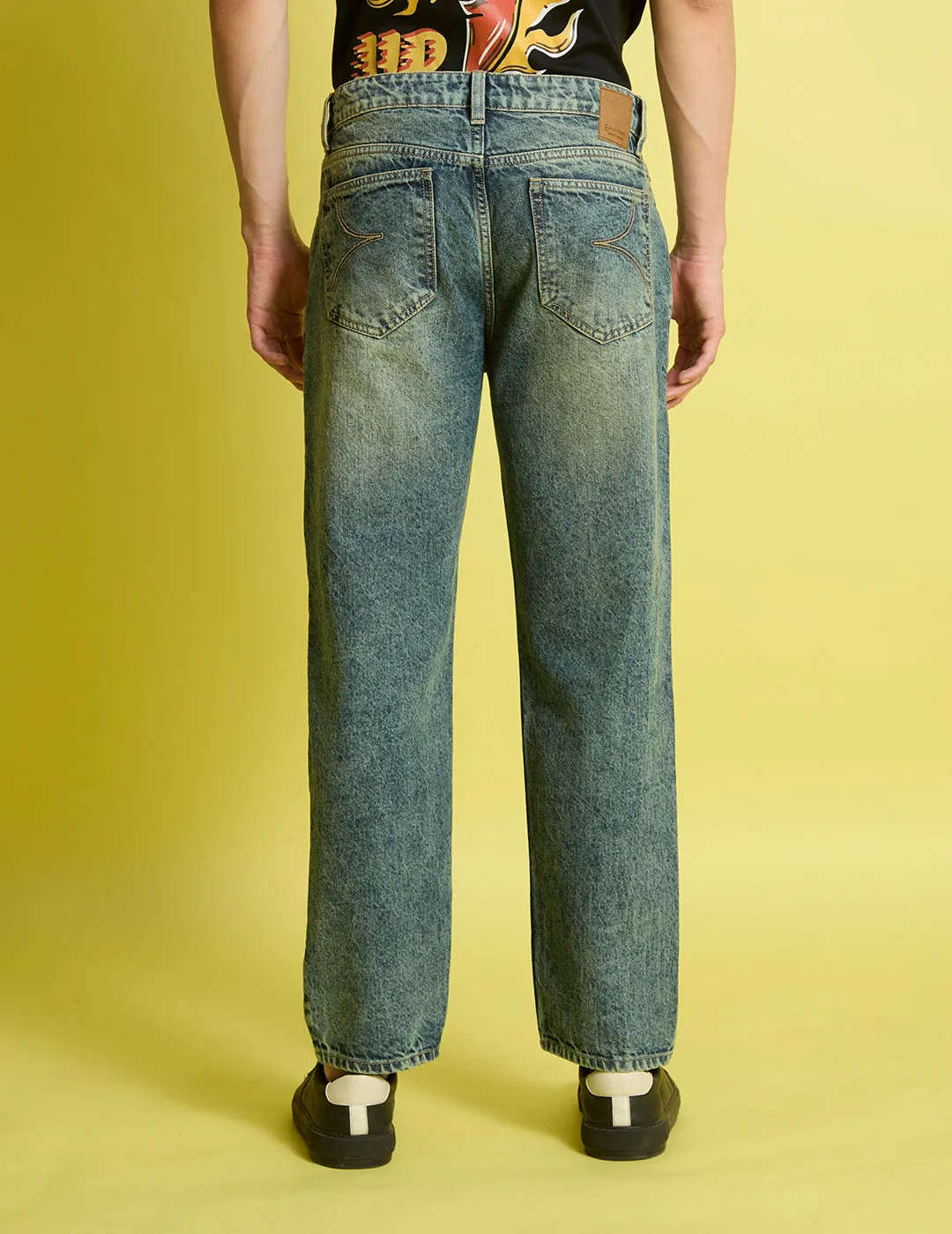 Men Blue-Green Relaxed Fit Solid Jeans