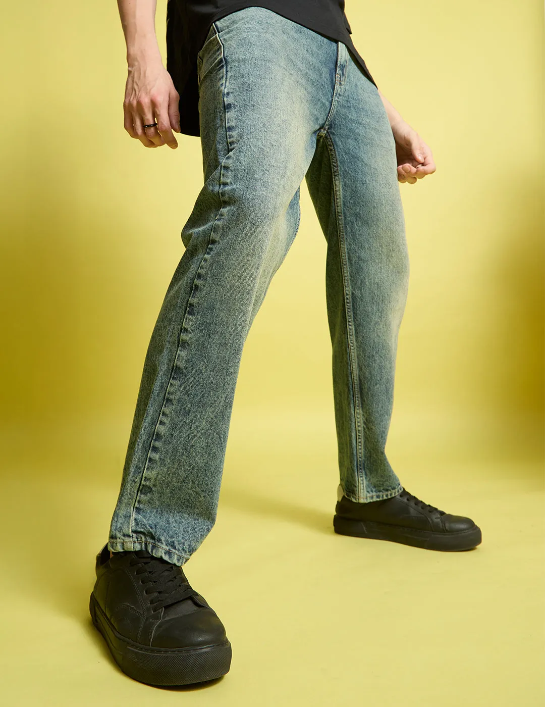 Men Blue-Green Relaxed Fit Solid Jeans