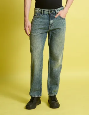 Men Blue-Green Relaxed Fit Solid Jeans