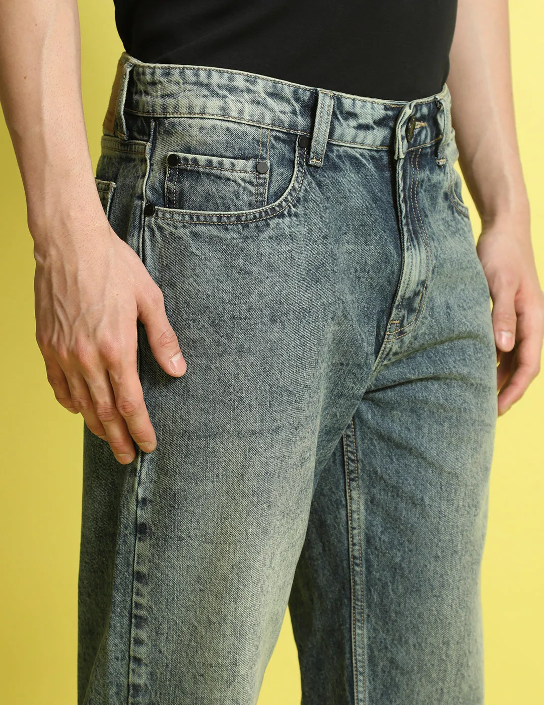 Men Blue-Green Relaxed Fit Solid Jeans